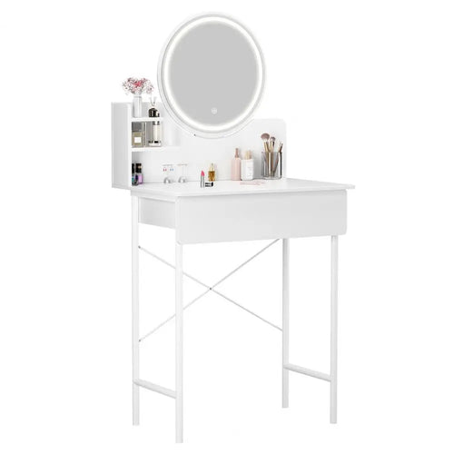 1SET Dresser Vanity Makeup Table Girl Women Dressing Table with 3level Adjustable LED Mirror for Bedroom Gift Makeup Vanity Desk