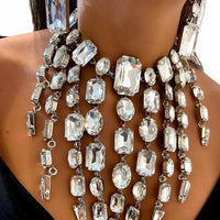 Square Rhinestone Crystal Tassel Fringe Jewelry Set