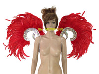 Showgirl Feather Wing Backpiece with Rhinestone Scroll Frames