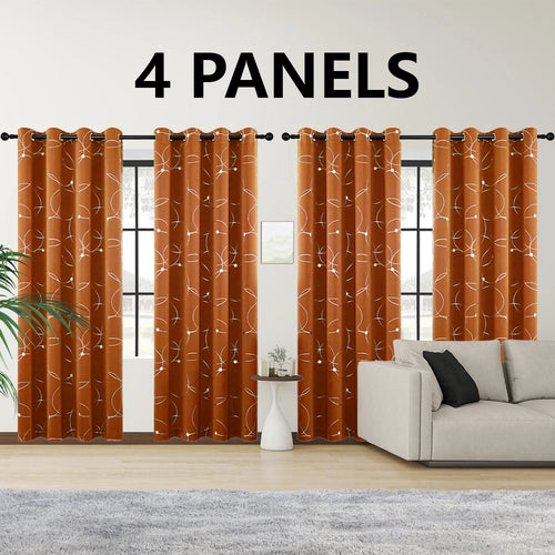 4PCSBlackout Curtains Grommet Thermal Insulated Room Darkening  With Circle And Dots Foil Printed For Bedroom