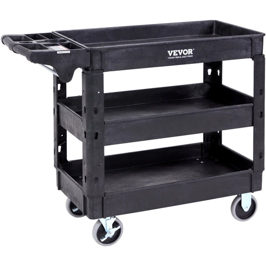 VEVOR 2/3 Shelf Utility Service Cart Heavy Duty with 360° Swivel Wheels Ergonomic Storage Handle for Warehouse/Garage/Cleaning