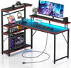 Seventable Gaming Desk with Power Outlet and LED Light, Reversible Small Desk with Monitor Stand,4 Tiers Shelves and Hooks,39