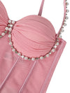 Pearl & Rhinestone Embroidered Bustier Corset Crop Top High Street Bralette
