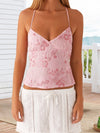 Elegant Lace Halter Neck Tank Top Sleeveless V-neck Backless Floral Blouse for Summer Beach Party Clubwear