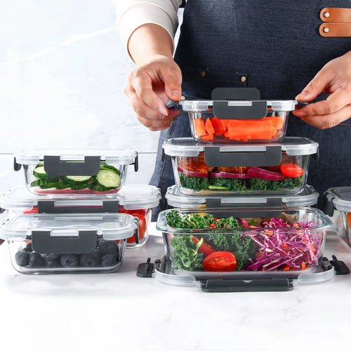 8-Piece Glass Food Storage Containers Set, BPA-Free, Leakproof, Microwave & Oven Safe, 6 Sizes, Borosilicate Glass Lock Lid