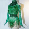 Rhinestone Tassel Mesh Performance Bodysuit