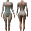 High Neck Crystal Appliqué Illusion Bodysuit