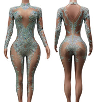 High Neck Crystal Appliqué Illusion Bodysuit