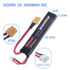 7.4v 2500mAh Lipo Battery for Water Gun 2S 7.4V Rechargable battery for Mini Airsoft BB Air Pistol Electric Toys Guns Parts