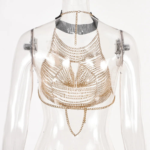 Crystal Chest Chain Body Harness Crop Top & Festival Party Jewelry