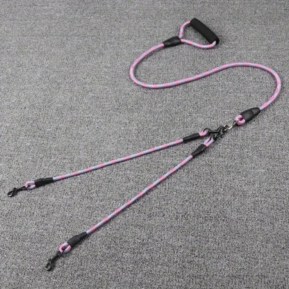 Pet dual head dog walking rope with wavy pattern, one drag two traction rope, anti winding and detachable