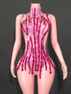 Sparkly Rhinestone Mirror High-Cut Stage Bodysuit Performance Dance Leotard
