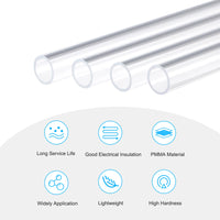 4 Pack Acrylic Pipe Rigid Round Tube Clear 0.4"(10mm) ID 1/2"(12mm) OD 20" High Impact for Lighting, Models, Plumbing, Crafts