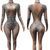 High Neck Crystal Appliqué Illusion Bodysuit