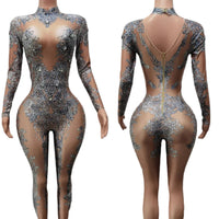 High Neck Crystal Appliqué Illusion Bodysuit