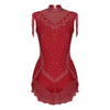 Rhinestone Mock Neck Mesh Tassel Leotard