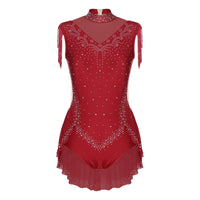 Rhinestone Mock Neck Mesh Tassel Leotard