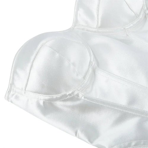 Overbust Corset Bustier Top Built-In Bra Cup Lace-Up Waist Cincher