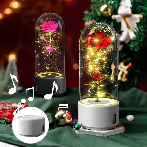 Creative 2 In 1 Rose Flowers Light And Bluetooth Speaker Valentine's Day Gift Rose Luminous Night Light Ornament In Glass lamps