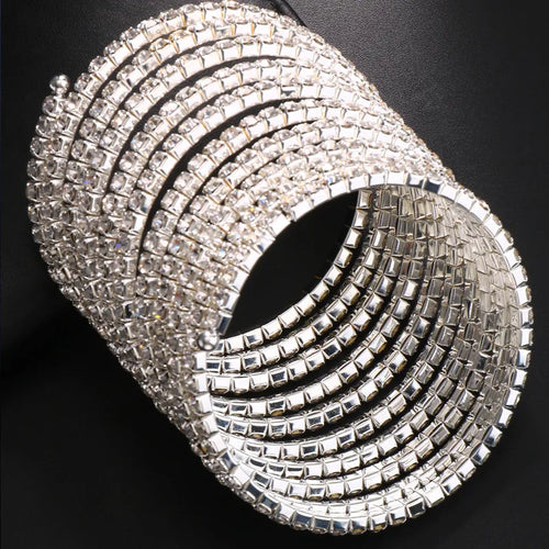 Sparkling Multi-Layer Rhinestone Arm Chain – Stacked Crystal Spiral Cuff & Upper Arm Bangle for Raves, Festivals & Beachwear
