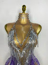 Sparkly Rhinestone & Tassel Fringe Latin Dance Mini Dress Stage Costume