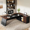 L-Shaped Executive Desk, Large Office Desk with Drawers and Lateral File Cabinet, Business Furniture with Storage Shelves