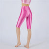 Oil Glossy High-Stretch Knee-Length Shorts Satin Shine Performance Biker Shorts