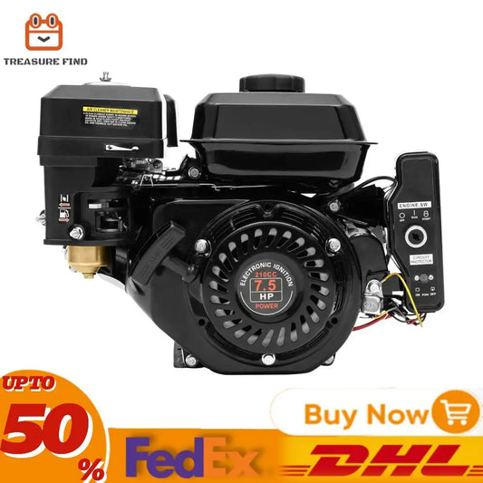 7.5HP 4 Stroke Gas Engine Go Kart Motor Engine, 210CC OHV Air Cooled Pullstart Motor Single Cylinder Gas Engine (3600RPM Speed)