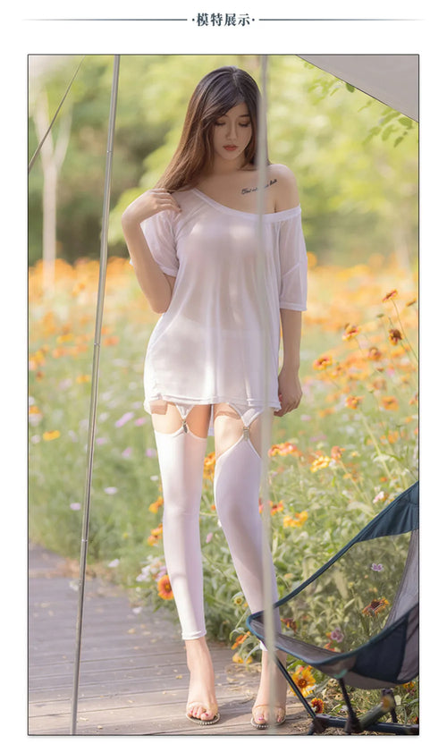 Hollow Out Buckle Shaper Oil Shiny Leggings Garter Belt Pencil Pants