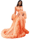 Voluminous Illusion Tulle Ruffle Long Robe Dressing Gown