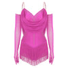 Sparkly Rhinestone & Tassel Fringe Dance Leotard with Gloves Two-Piece Stage Costume