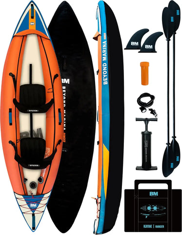 MARINA Inflatable Kayak 2 Person, Recreational Touring Kayak,Inflatable Kayak Seat, Hand Pump with Pressure Guage, Fishing Tande