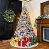 7.5 ft Prelit Snow Flocked Christmas Tree, Artificial Christmas Tree with Pine Cones and Berries, 450 Color Changing LED Lights