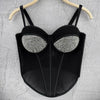 Rhinestone Mesh Denim Bustier Corset Crop Top Push-Up Party Bralette