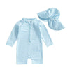 Infant Boys Girls Sun Protection Swimwear Set with Hat 2 Piece UV Rash Guard Suit Striped Zip Up Long Sleeve Crew Neck