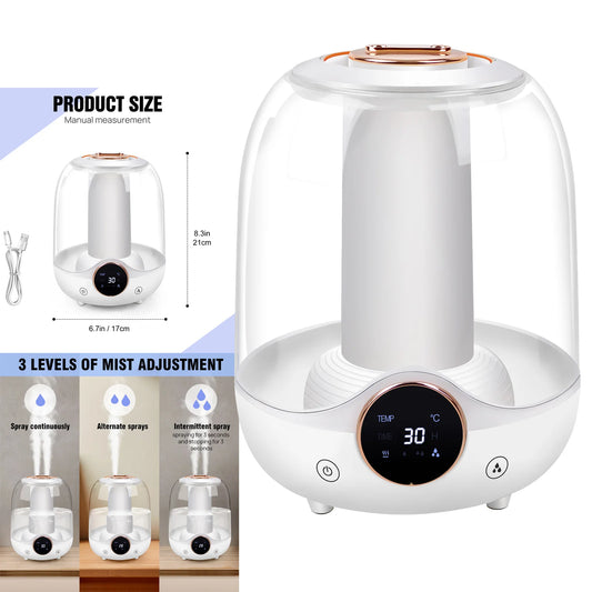 3 IN 1 Humidifiers For Bedroom Cool Mist Humidifiers, 3L Cool Mist Air Humidifier for Home and Plant Quiet Indoor Desktop