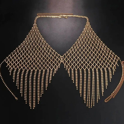 Rhinestone Tassel Fringe Halter Body Chain