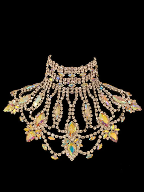 Crystal Rhinestone Ostrich Feather Headdress & Necklace Set