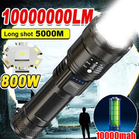 High Strong Power Led Flashlights 2000LM Tactical Torch with Display Light USB Charging Camping Fishing Emergency Zoom Lantern