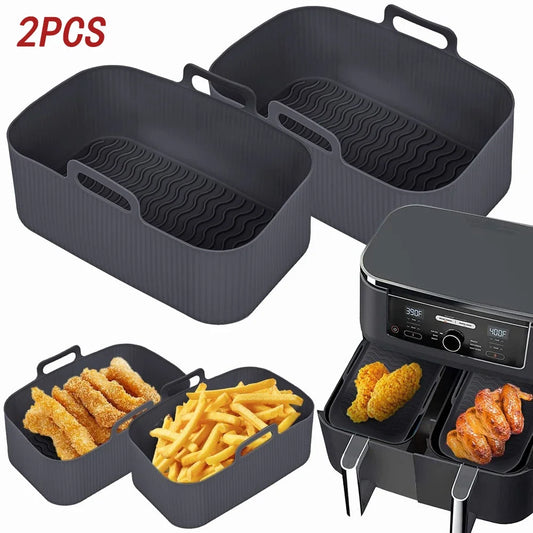 2pcs Air Fryer Silicone Tray Rectangle Oven Baking Basket Reusable Liner Insert Dish Fried Chicken for Airfryers Accessories