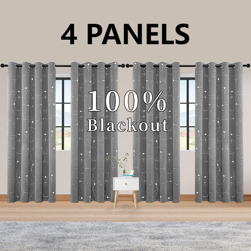 4PCSBlackout Curtains Grommet Thermal Insulated Room Darkening  With Circle And Dots Foil Printed For Bedroom