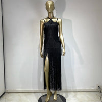 Double-Layer Fringe Bandage Ankle-Length Evening Gown & Gala Dress