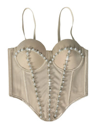 Pearl Embroidered Bustier Corset Crop Top High Street Evening Bralette