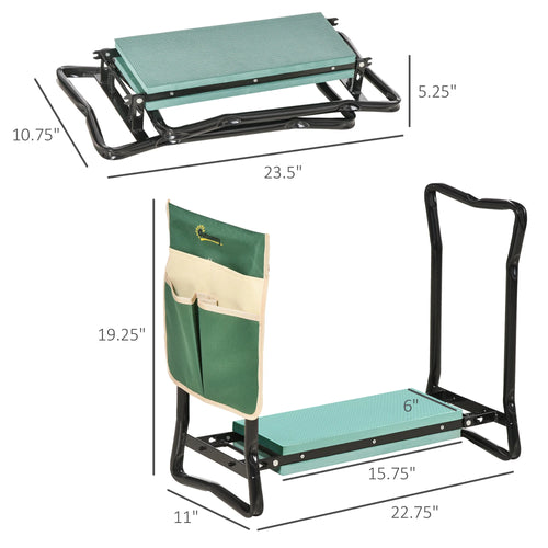 Folding Garden Kneeler Stool Bench Thick Knneling Pad with Large Tool Pouch