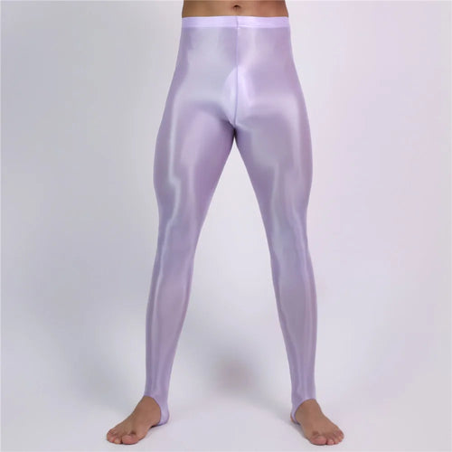Men's Oil Glossy Sheer High-Stretch Pencil Pants Satin Smooth Leggings