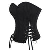 Black Striped Overbust Corset Top Zipper Front Lace-Up Bustier Body Shaper