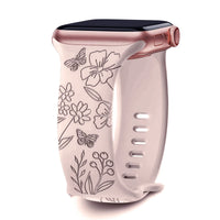 Apple Watch Silicone Strap - Floral Engraved, Soft and Waterproof