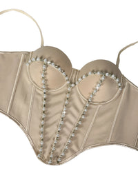 Pearl Embroidered Bustier Corset Crop Top High Street Evening Bralette