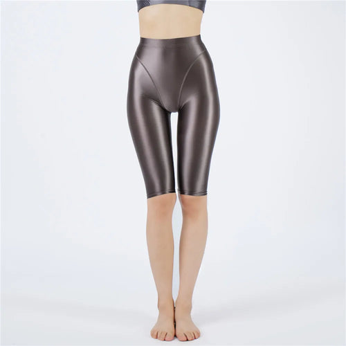 Oil Glossy High-Stretch Knee-Length Shorts Satin Shine Performance Biker Shorts