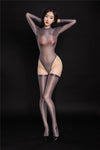 Oil Glossy High-Cut Open Crotch Shaping Bodysuit & Matching Stockings Set